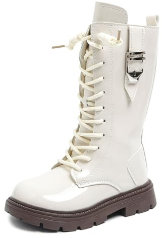 Générique Bottes Pour Filles,Tendance Bottines À Lacets Chaussures Fille Enfant École Avec Fermeture Éclair Botte Blanche Faux Cuir Garçon Fourrure Souple Boots