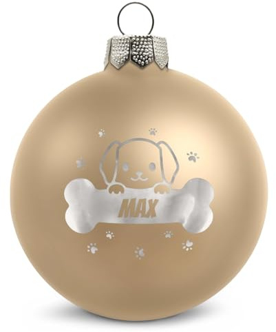 GRAVURZEILE Weihnachtskugel mit Gravur - Haustier - Personalisiert mit Namen - Geschenk zu Weihnachten - Festliche Christbaumkugel als Weihnachtsdeko - Farbe: Beige Matt - Größe: 8 cm