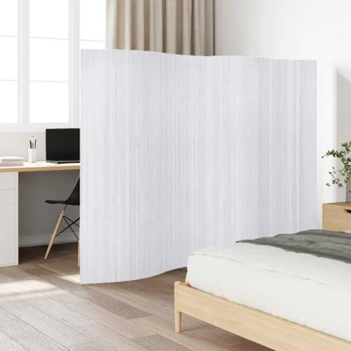 HUAKEHOM Paravent Raumteiler PflegeleichtTrennwand für Wohnzimmer Schlafzimmer Büro Spanische Wand Sichtschutz Modern Bambus Weiß 250×165 cm