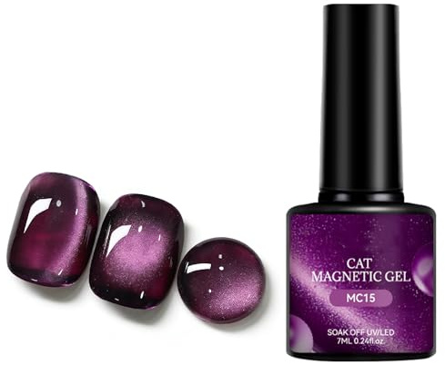 Jelly Glass Cat Eye Gel Polish, Purple Magnetic Gel Polish, Holographic Glitter Shimmer Nail Polish, Dark Purple Nail Gel Varnish for LED UV Lamp, Long-Lasting, Home Manicures