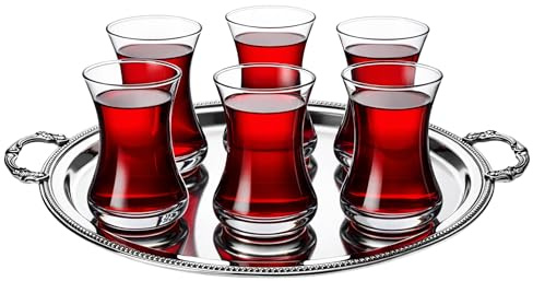 Happy Shop UK Turkish Tea Glasses for 6 People, 130 ml (4.5oz), Elegant Tea Set, Traditional Arabic Persian Tea Cups, Istikan, Ince Belli Cay Bardagi, Tazas de te, Cultural Gift