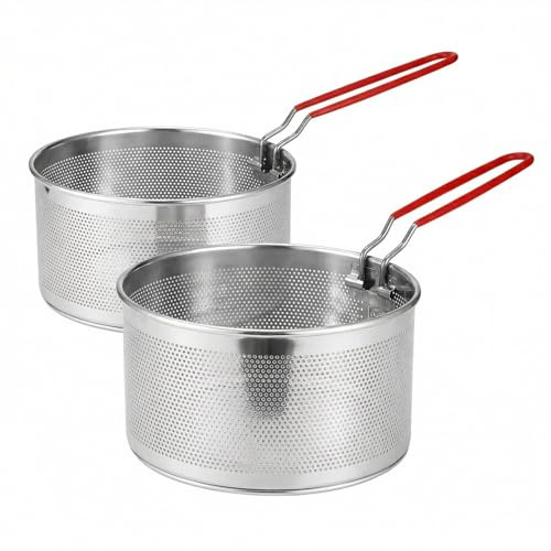 2 Stück Frittierkorb für Topf, Nudelsieb Edelstahl Frittierkorb mit abnehmbaren Sieb Küche Metall Küchensieb für Küche Pommes Gemüse (17,7 cm + 19,7 cm)