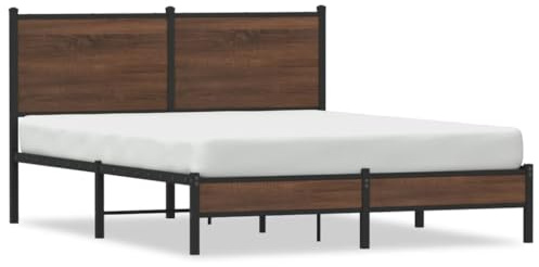 KKgypkn Metallbett ohne Matratze Braun Eichen-Optik 150x200 cm mit Stahlgestell und Lattenrost für zusätzlichen Stauraum und ausgezeichnete Rückenunterstützung – Robustes Bettgestell