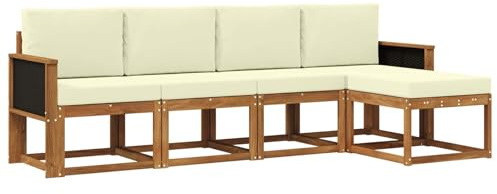 vidaXL Outdoor-Sofagarnitur 5 pcs Natur und Creme Polyester, Garten Sofa Set, Moderne Möbel für draußen, Robustes Sitzen für Terrasse, Garten und Balkon, schicker Akazien Lounge