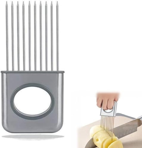 Onion Holder, Stainless Steel Fruits Veg Meat Cutter Slicer Peeler Chopper with 10 Prongs