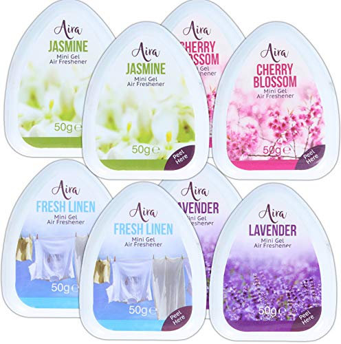 8Pc Mini Gel Air Fresheners Value Pack Lavender, Jasmine, Cherry Blossom & Fresh Linen Fragrance Up to 28 Days of Freshness Bathroom Toilet Home Office