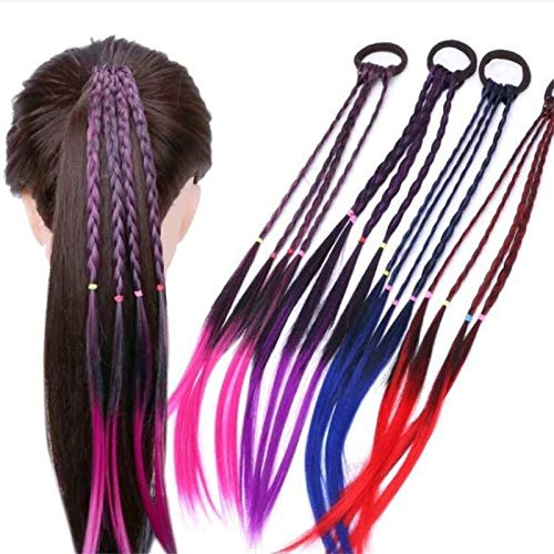 EROSPA® 4 Bunte Haarsträhnen mit Haargummi/Haarband - 40 cm - Haarteil Extension - Rot