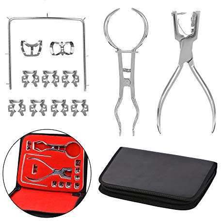 CWWHY Dental Rubber Dam Kit, Rubber Dam Perforator Puncher, Teeth Care Pliers Orthodontic Material, Dentist Lab Device, with Storage Bag, 1 Set