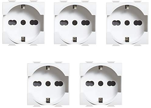 Di Tutto Per Tutti LOTTO STOCK 5 PEZZI PRESA INTERRUTTORE SHUKO PULSANTE COMPATIBILE LIVING LIGHT INCASSO MURO 2P + T 10/16A BIANCO