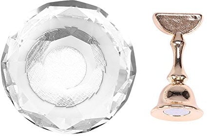 Household 4 Types Magnetic Nail Tip Practice Stand Base Alloy Holder Nail Art Display Stand Manicure Tool(Diamond white crystal + 1 base)