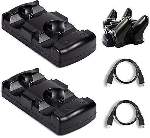 Fpxnb Lot de 2 chargeurs de manette de PS3, Playstation 3/PS3 Slim DualShock Move avec double câble de charge micro USB et indicateur LED