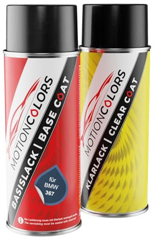 MOTIONCOLORS Alaskablau Metallic/Alaska Blue Metallic 367 für BMW Autolack Sprühdosen Set Basislack Klarlack Spraydose 400ml