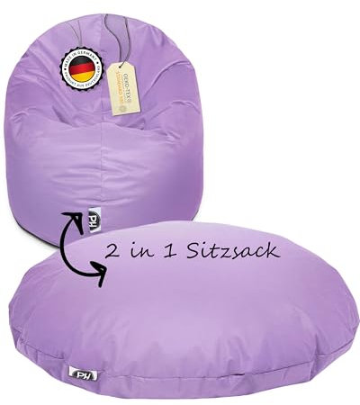 PATCH HOME Sitzsack 2 in 1 Sitzkissen mit Reißverschluss bereits befüllt Bodenkissen Sessel BeanBag Kissen (Flieder, 100cm Durchmesser)