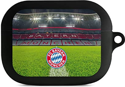 Hülle mit Karabiner kompatibel mit Apple AirPods Pro 1. Generation Case schwarz Schutzhülle mit Schlüsselanhänger FC Bayern München Stadion FCB