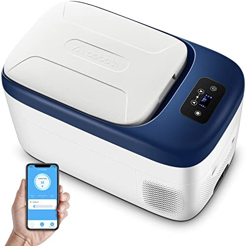 AAOBOSI Kompressor Kühlbox Auto kühlbox 25L, Auto Kühlschrank, 12/24V für Auto, Lkw, Camping, Elektrische Kühlbox mit WIFI-APP-Steuerung, LED-Touch-Steuerung (blau)
