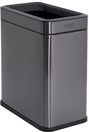 Rubbermaid Corbeille à papier en acier inoxydable, 9 litres, gris anthracite, poubelle à placer sous le bureau pour la maison/bureau/salle de bain