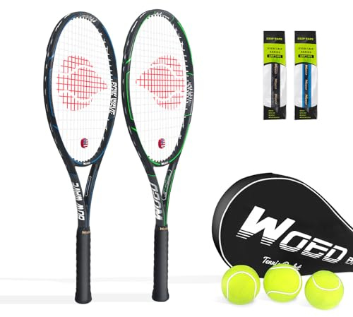 WOED BATENS Tennisschläger für Erwachsene für 2 Spieler, perfekt für Anfänger und Profispieler, 68,6 cm Speed-Tennisschläger inklusive Griffbänder, Tennistasche, Vibrationsdämpfung, Abdeckungen
