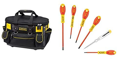 Stanley Fmst1-70749 Sac A Outils Semi-Rigide Gamme Fatmax & Stanley FatMax 0-65-443 Jeu De 6 Tournevis Isolés 1000V - Gamme FatMax, Liaison Quasi Incassable, Poignée Soft-Grip