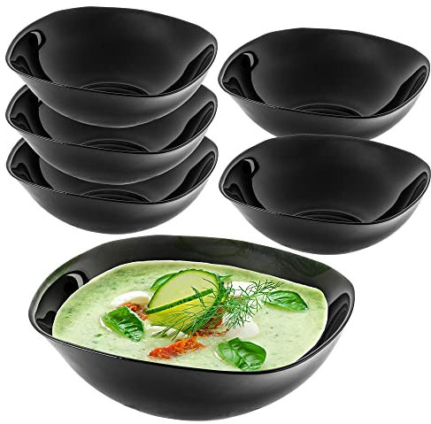 KADAX Schwarze Glasschale, 17,5x17,5cm Salatschale, Set Schale, mikrowellengeignete Müslischüssel, Servierschalle für Salate, Suppen, Vorspeisen, Obst (Schwarz / 6 Stück) …