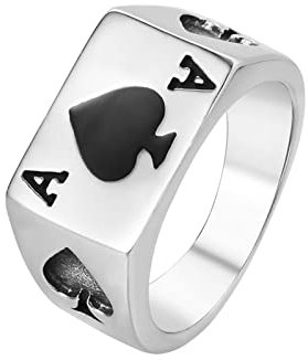 Ring Edelstahl Unisex, Vintage Ringe Männer Silberringe Siegelring Pik Ass Form Größe 62 (19.7)