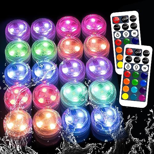 HL Tauchbare LED-Lichter mit Fernbedienung,Flammenlose Kerzen,RGB,Bunte unterwasser,Wasserdichte Lichter,Kleines LED-Akzentlicht für Vase,Aquarien,Whirlpool,Party,Halloween,Hochzeits deko20 Stück