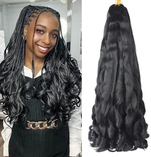 French Curly Braiding Hair for Box Braids 8 Packs 22 Inch 75G/Pack deep Wave Braiding Hair Crochet Braids Spanish Curly Synthetic Spiral Curl Silky Braiding Hair Extensions (22 inch, 1B)