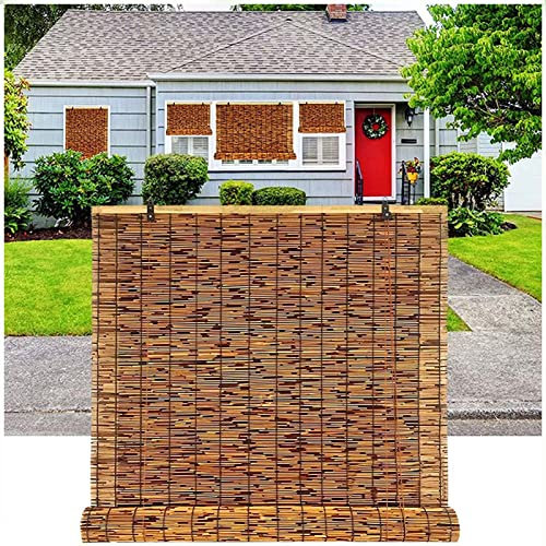 ZHUSHOU Carbonization Schilf Vorhang Retro Bambusrollo,Rollo Bambus Für Fenster,Bambus Vorhang für Balkontür,Sichtschutz Schilf Vorhang Außen,Sonnenschutz,80x100cm/32x39in(WxH)