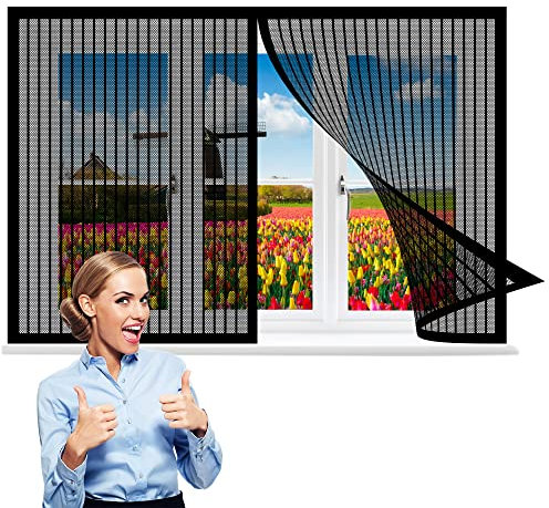 Zanzariera Magnetica Finestra 50 x 95 cm, Tenda Anti-insetti Zanzare, Pieghevole Totalmente per Tutte Le Taglie Finestra o Porte, Nero