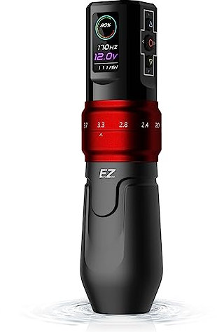 EZ Wireless Tattoo Machine - 6 Strokes 2.0, 2.4, 2.8, 3.3, 3.7, 4.2mm Bluetooth Tattoo Machine Pen with OLED Digital Display 1600mAh Battery Power Tattoo Gun (P3 Pro Matte Red)