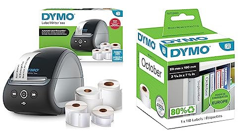 DYMO LabelWriter 550-Etikettendrucker & Etiketten | 2 x LW-Mehrzwecketiketten & Original LabelWriter-Mehrzwecketiketten/große Ordnerrücken-Etiketten | 59 mm x 190 mm