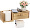 BTSKY Porte-papier toilette mural en bois avec étagère et tiroir – Porte-rouleau de papier toilette avec boîte de rangement, distributeur de lingettes jetables, couleur claire