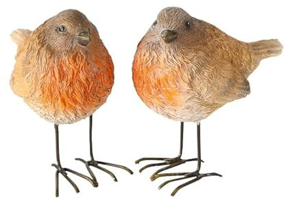 RiloStore 2 STK Rotkelchen Deko Vogel Set Robin Herbstdeko Höhe 8cm Kunstharz n552 orange braun Herbst Tischdeko Winter Weihnachtsdeko Dekotiere Dekovögel