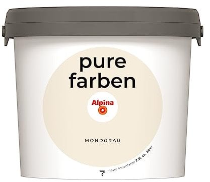Alpina pure farben Wandfarbe – Mondgrau – strapazierfähige und atmungsaktive Innenfarbe – ergiebig, gut deckend & reinigungsfähig – 2,5 Liter