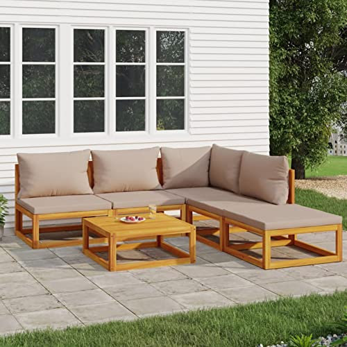 Festnight Loungemöbel 6-TLG Gartenlounge Outdoor Loungemöbel Terrasse Modulares Sofa Gartenmöbel Set Holz Ecksofa Garten Gartengarnitur mit Taupe Kissen(Eckteil + 3X Mittelteil + Fußstütze + Tisch)