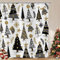 ASDCXZ Tenda da doccia natalizia, 180 x 180 cm, oro lucido, decorazione nera, fiocco di neve, bagno, lavabile, per vasca da bagno con 12 ganci