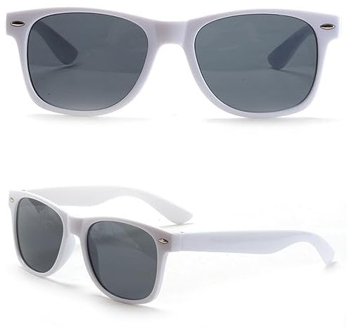 VANANA Classic Retro Sunglasses Vintage Black Square Frame for Men Women Outdoor Fishing Driving Climbing Unisex (Pack of 1 Pair, White Glossy Frame-Grey Lens)