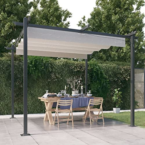 Homgoday Pergola de jardin avec toit rétractable, 3 x 3 m, crème, tonnelle de jardin, pliable, pour jardin, balcon, terrasse