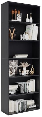 Panana Bücherregal, Holzregal mit 6 Fächern, Regale, Bücherschrank, Standregal Aufbewahrungsregal für Wohnzimmer, Büro, Arbeitszimmer 60 x 23,5 x 166,5 cm (Schwarz, 6 Fächer)