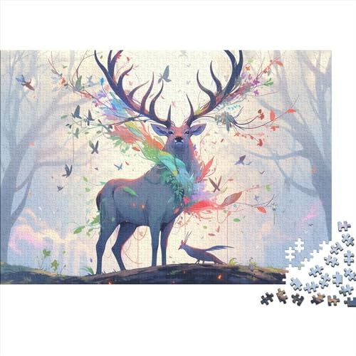 Hölzern Puzzle - Magischer Hirsch - 1000 Teile Puzzle Für Erwachsene, Holzpuzzle Mit Hirsch Motif
