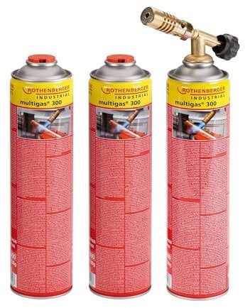 ROTHENBERGER Industrial Lötset inklusive 3 x Multigaskartusche 600 ml | Arbeitstemperatur 600°C | Arbeitszeit: ca. 2,5 h bei einer Gaskartusche | Weichlöten | Aufheizen, Auftauen & Schmelzen