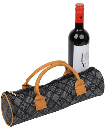 NUOYIA Portable PU Leather Bottle Wine Tote Carrier, Reusable Bottle Padded Case with Handles, Insulated Wine Cooler Bag, Travel Wine Gift Carrier for Wine Lovers Christmas