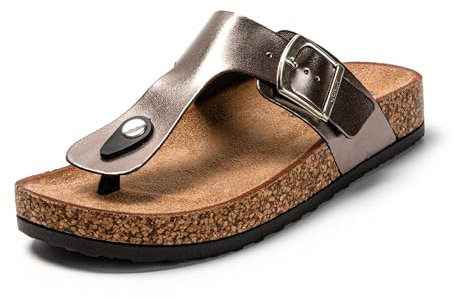 JOMIX Sandalias Mujer Verano con Plataforma Chanclas Piscina Playa Piel Anatomicas Elegantes, Metálico, 36 EU