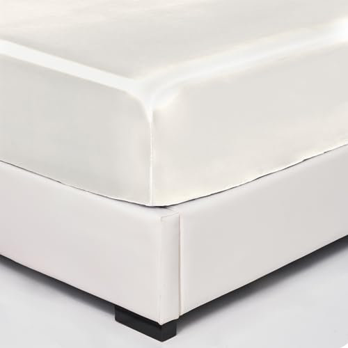 Wotcsil Satin Spannbettlaken 90x200cm Beige für Matratze Boxspringbett Topper bis 30 cm Satin Seide Spannbetttuch Bettlaken Elastisch Deluxe Unifarben Spannbetttuch Polyester-Satin