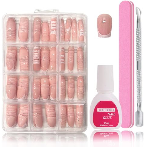 240 Stück Press On Nails - Französisch Falsche Nägel Zum Aufkleben Set - Künstliche Nägel Short Ballerina Nail Art Manicure Fake Nails für Damen und Frauen (French-Short Ballerina)