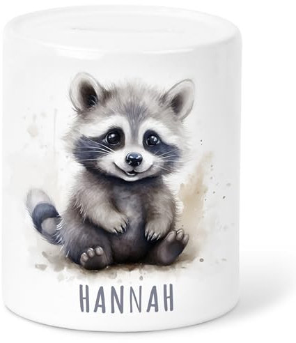 Waschbär Spardose Kinder personalisiert mit Namen Geldgeschenk zum Geburtstag für Jungen & Mädchen Geschenk Sparschwein aus Keramik
