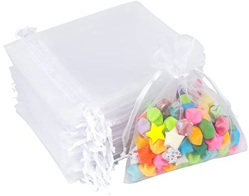 G2PLUS 100PCS Sacs Organza,Sachets Pochettes Cadeau en Organza Sac à Bijoux,Sachets pour Lavande pour Bijoux Cadeaux Bonbons Marriage-10x12cm Blanc