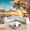 3D Wall Mural Sunset Beach Palm Trees Premium Non Woven 3D Photo Wallpaper Wall Mural, for Bedroom Living Room Decoration W350 X H256 Cm