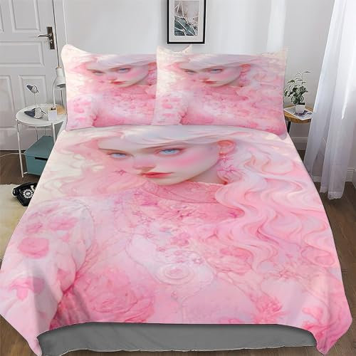 déesse Rose Housse De Couette Et Taies d'oreiller 2 Pièces Housse De Couette en Microfibre Douce Hypoallergique pour Enfants Et Adolescents Parure De Lit King (220x240cm)