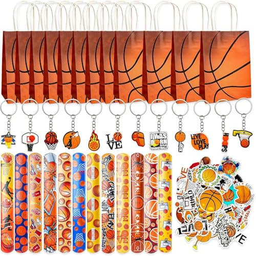 86 Stück Basketball Party Mitgebsel Set, Basketball Geschenktüten, Schlüsselanhänger Schnapparmband Aufkleber, Sport Partyzubehör, Basketball Party Favors für Mädchen Jungen Party Supplies Give Aways