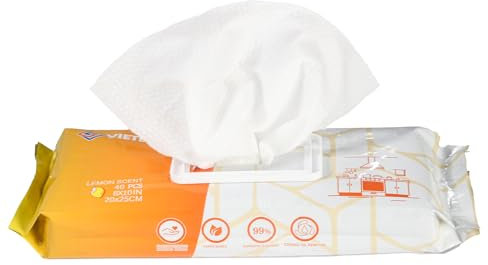VIETDAI Kitchen Wipes for Microwaves and Cooktops, Multi-Surface Cleaning Wet Wipes Contain Lemon Scent Kitchen Cleaner, Easily Wipe Grease and Grime for Counters, Hobs and Tables -40 Count